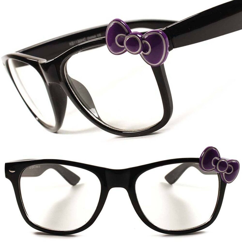 Vintage Retro Womens Cute Purple Bow Tie Clear Lens Eye Glasses Frame Black